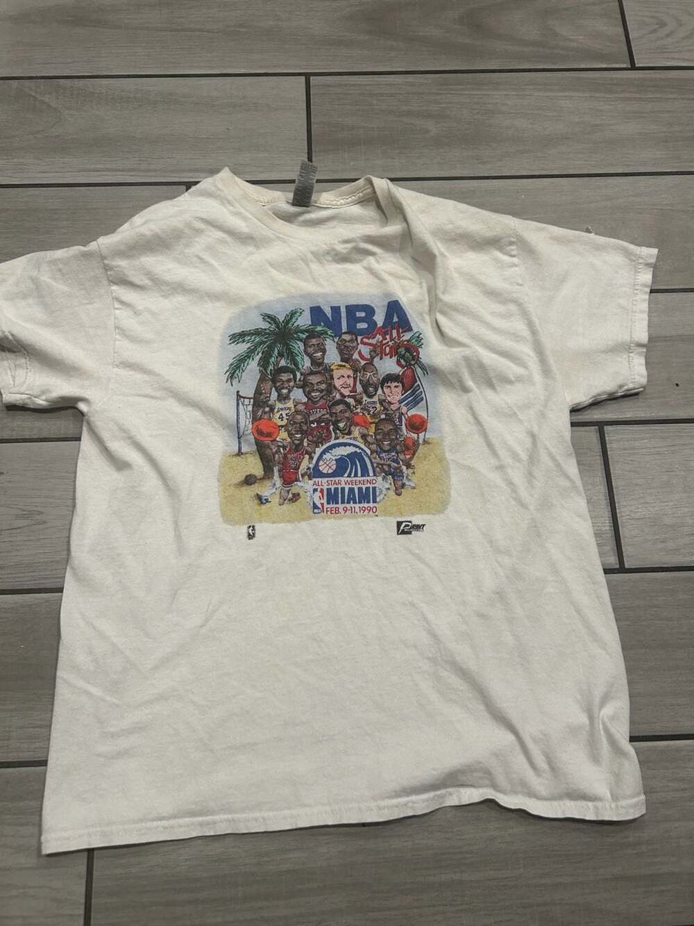 1990 NBA All-Star Weekend Miami Caricature T-Shirt, Size L, Gildan Heavy Cotton